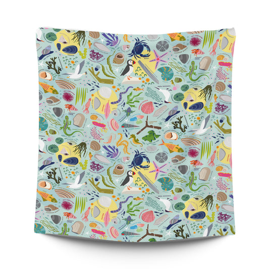 Beach Print, Recycled Material, Waterproof Picnic Blanket, Family Size